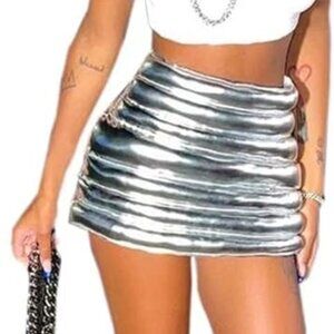 Puffy Quilted Silver Metallic Mini Skirt - 2X